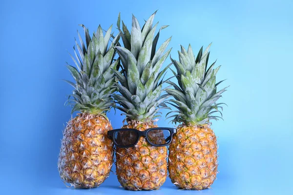 Ripe Pineapple Ananas Glasess Santa Hat New Year Fruit Concept — Stock Photo, Image