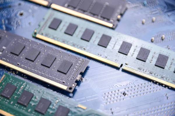 Dator Ram Moderkort Bakgrund Närbild Datorkomponenter — Stockfoto