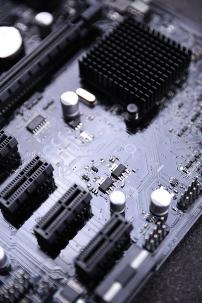 Computer Motherboard Electronical Components Cpu Gpu Memory Different Sockets Video — Stock Photo, Image