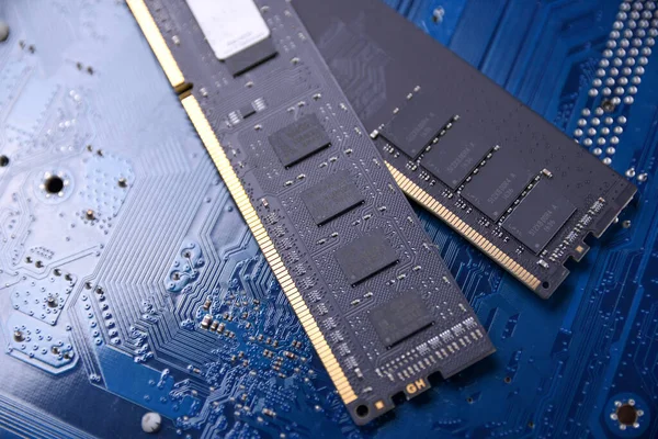 Computer Ram Motherboard Background Close Computer Components — Stock Photo, Image