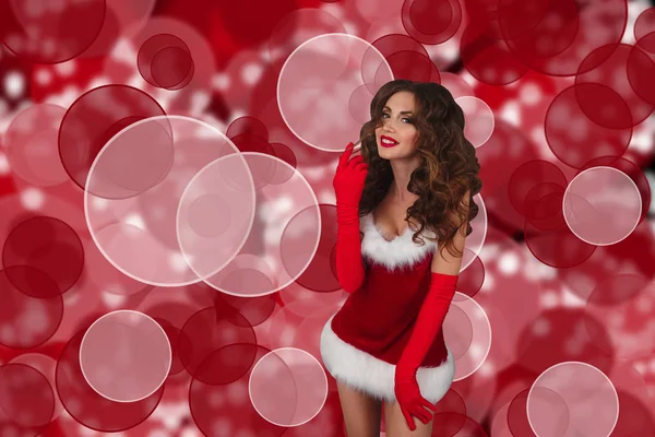 Bella ragazza sexy in abito di Natale sorridente — Foto Stock