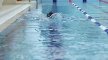 genç kız gözlük ve kelebek kontur stili mavi su havuzda kap.