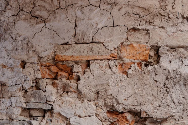 Rojo viejo desgastado pared de ladrillo colapsado textura fondo . — Foto de Stock