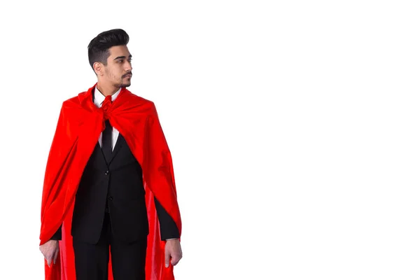 Uomo d'affari in giacca e cravatta e supereroe rosso — Foto Stock
