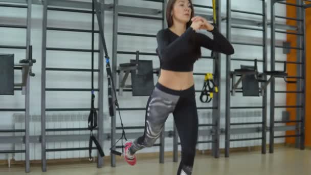 Fitness concept. Young brunette woman exercising in the gym — Stock Footage Fitness concept. Young brunette woman exercising in the gym Royalty Free Stock Video