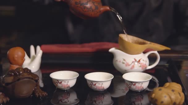 Teezeremonie. Meister reicht Tee durch ein Sieb — Stockvideo