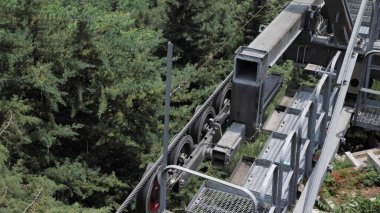 Mekanizma, orman ve mezarlığın üzerinde hareket halindeki kabloları döndürür