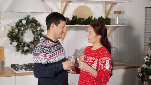 Familie feliciteert met Nieuwjaar champagne drinken — Stockvideo