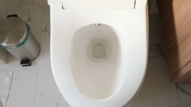 modern gümüş bidet enjektörü çöp kutusunun yanında beyaz floş içinde görünür