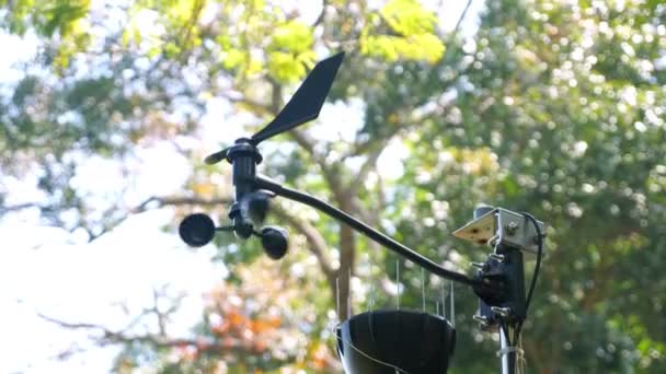 Спеціальний кришковий анемометр вимірює силу вітру і напрямок — стокове відео