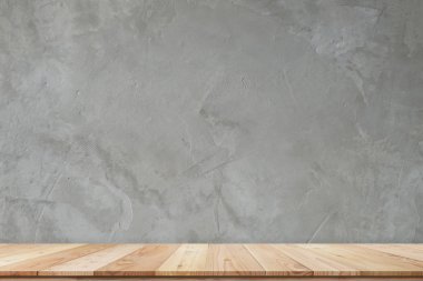 Üst rafları boşalt veya beton duvar arka planında masa tahtası.