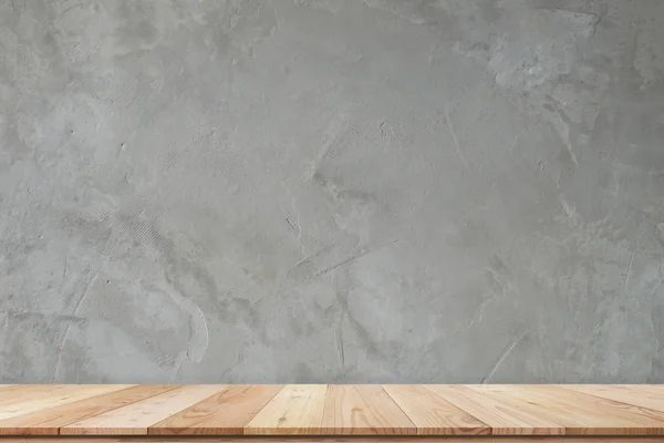 Estantes superiores vacíos o madera de mesa sobre fondo de pared de hormigón . —  Fotos de Stock