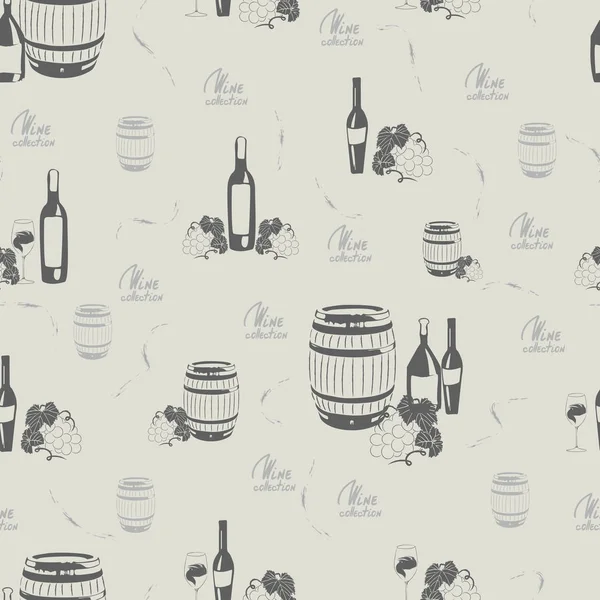 Motif Sans Couture Avec Vin Tonneaux Vin Verres Vin Raisin — Image vectorielle