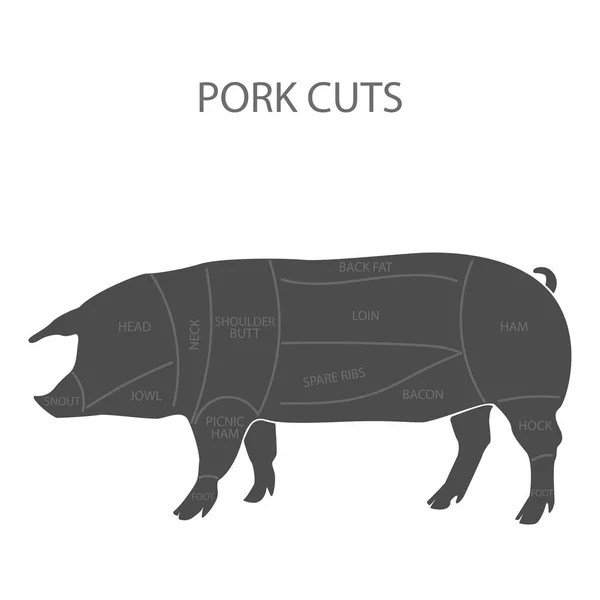 Schema Van Snijden Varkensvlees Met Snijden Lijnen Ontwerp Voor Slagerij — Stockvector