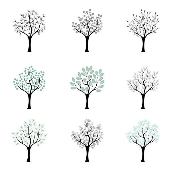 Conjunto Árvores Conjunto Vetorial Árvores Estilo Diferente Fundo Branco — Vetor de Stock