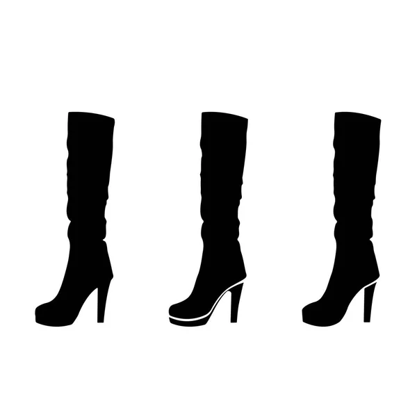 Silhouette Woman Shoes Set Vector Icon High Heeled Boots Different — Stock Vector