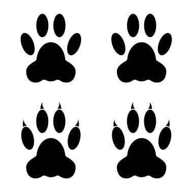 Köpek / kedi parmak pençe. Yastıkları paws pençe ve olmayan vardır. Siyah beyaz bir arka plan üzerinde.