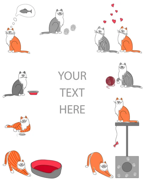 Carte Vœux Avec Des Chats Mignons Chats Colorés Dans Différentes — Image vectorielle