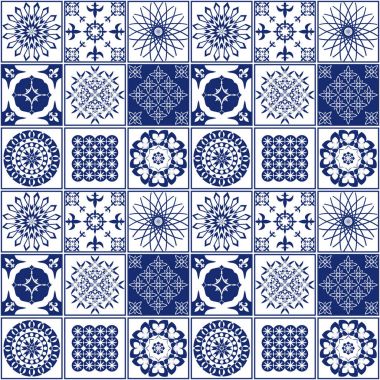Seramik Karo için şablon. Bir taşı vektör Illustration. Mavi ve beyaz desenler. Sorunsuz arka plan. Tasarım, seramik, tekstil, kağıt için.
