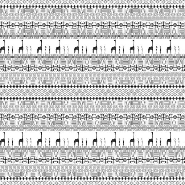 Traditionele Patronen Van Afrika Giraffen Lijnen Cirkels Vrouwen Naadloze Patroon — Stockvector