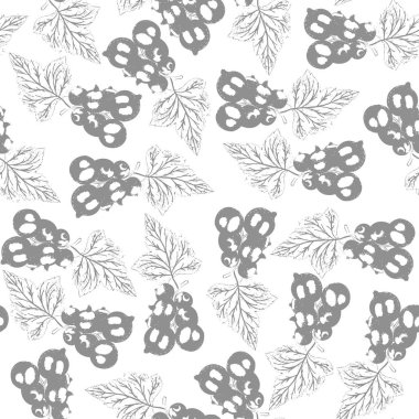 Siyah frenk üzümü. Beyaz arka plan üzerinde Siyah frenk üzümü çilek ile Seamless Modeli çizilmiş öğeleri ver. Vektör çizim. 