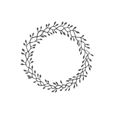 Çelenk-yuvarlak çerçeve. Çelenk el dalları ile çekilmiş ve beyaz arka plan üzerinde izole yaprakları. 