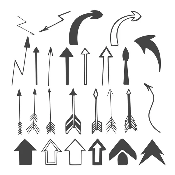 Flechas Vectoriales Dibujadas Mano Flechas Diferentes Formas Sobre Fondo Blanco — Vector de stock