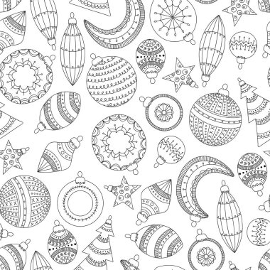 Beyaz arka planda noel topları. Noel ve Yeni Yıl dekorasyonları ile kusursuz bir desen.