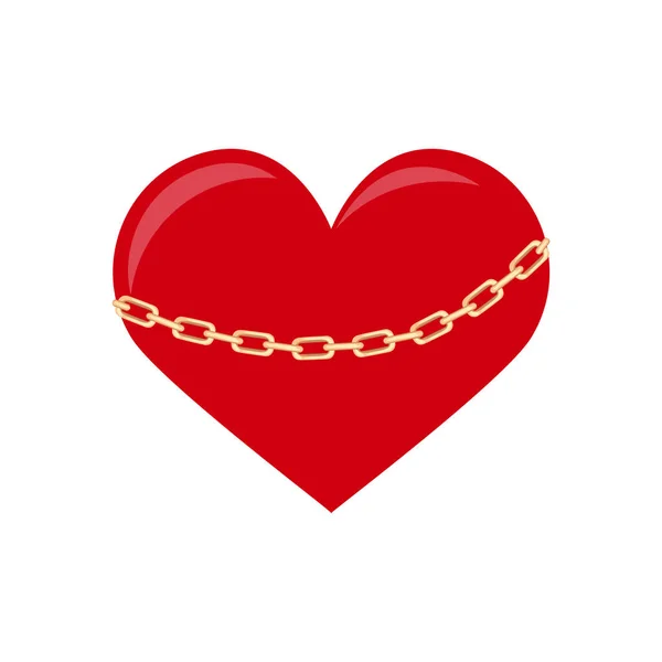 Rotes Herz Symbol Der Liebe Herz Mit Goldkette Zum Valentinstag — Stockvektor