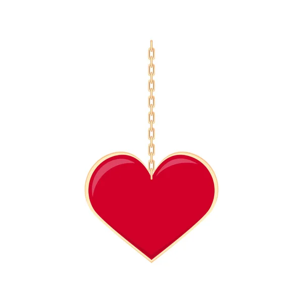 Cœur Rouge Sur Une Chaîne Symbole Amour Cadeau Saint Valentin — Image vectorielle