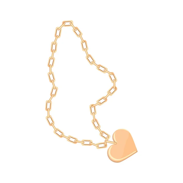 Gold Heart Pendant Chain Love Symbol Isolated White Background — Stock Vector