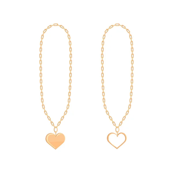 Gold Heart Pendant Chain Love Symbol Isolated White Background — ストックベクタ