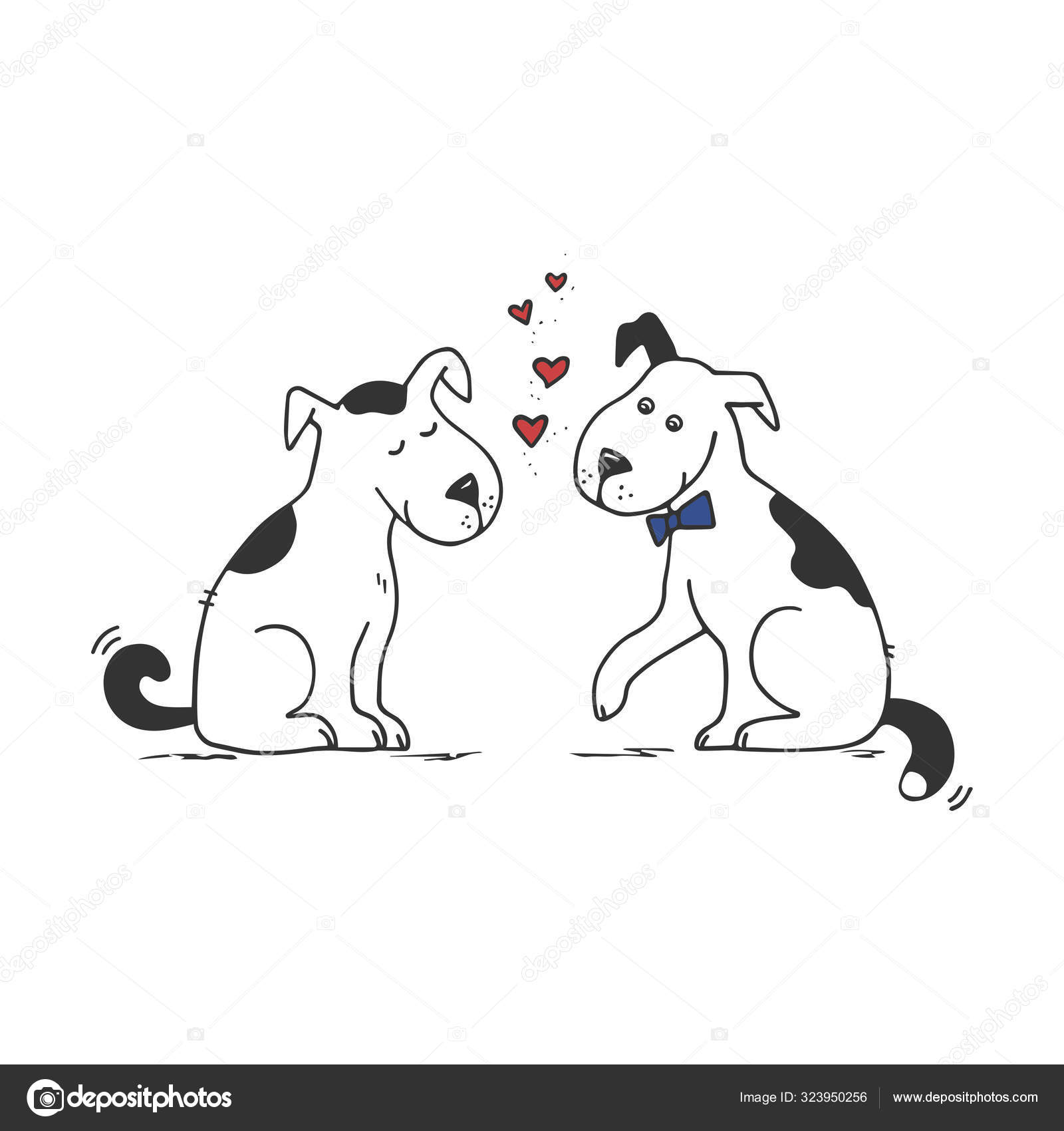 犬は恋に落ちる赤いハートの可愛い2匹の犬 バレンタインデーの