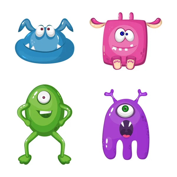 Funny Cartoon Monsters Vector Set Cute Colorful Characters Kids — Stock Vector