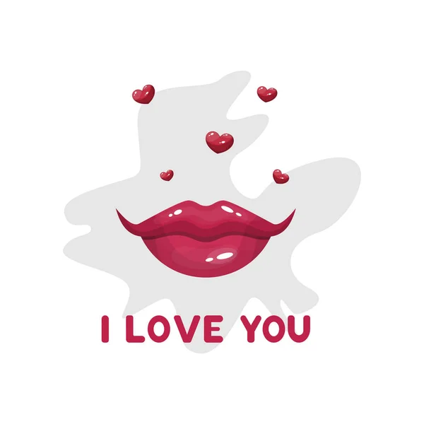Jag Älskar Dig Läppar Och Hjärtan Vektor Illustration Alla Hjärtans — Stock vektor