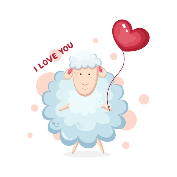 Αστείο Αρνί Καρδιά Και Την Επιγραφή Αγαπώ Λευκό Φόντο Κάρτα — Διανυσματικό Αρχείο