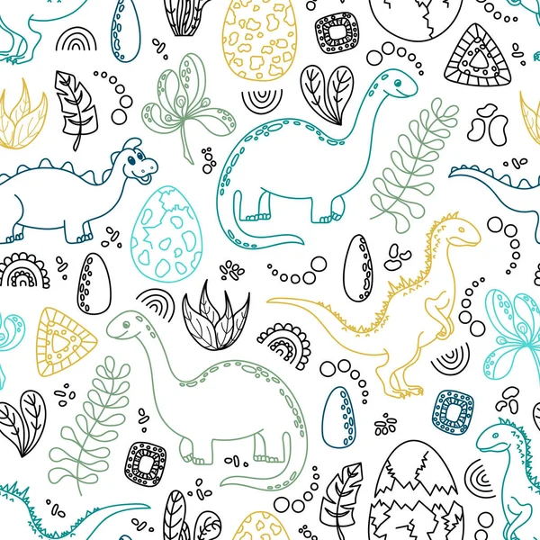 Childish Seamless Pattern Dinosaurs Childish Background Textiles Wallpaper Wrapping Paper — Stock Vector