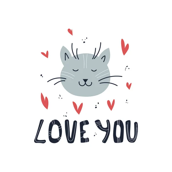 Katt Hjärtan Och Citat Älskar Affisch Design Eller Alla Hjärtans — Stock vektor
