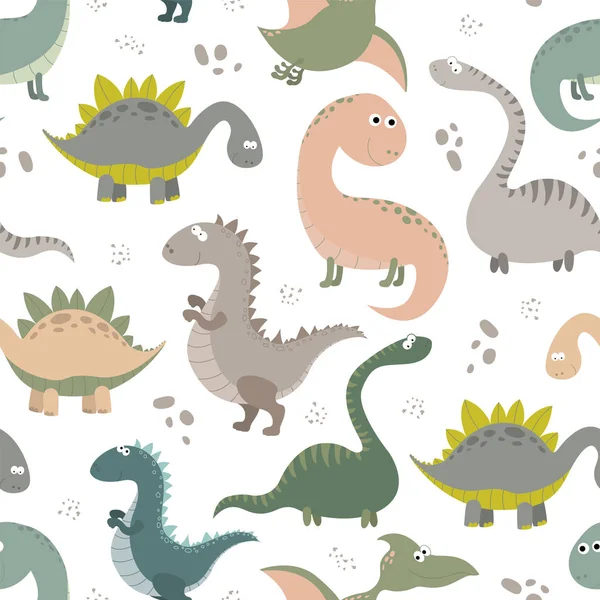 Patrón Sin Costuras Con Dinosaurios Dibujos Animados Ilustración Del Vector — Vector de stock