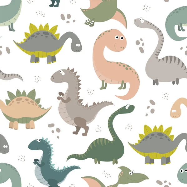Çizgi filmdeki dinozorların kusursuz deseni. Çocuksu Dino vektör çizimi. 