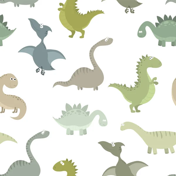 かわいい先史時代の恐竜のベクトルシームレスパターン ジュラ紀の動物の色絵 Web 包装紙 織物などの子供向け背景 — ストックベクタ