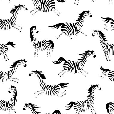 Zebra desenli şirin bir çizgi film. Vektör illüstrasyonu. 
