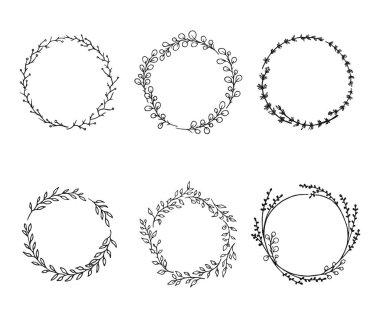Flower wreaths - hand-drawn flower elements set for design. Vector illustration.