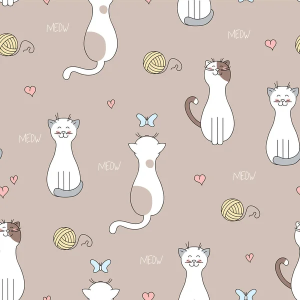 Dessinez Motif Sans Couture Avec Des Chats Mignons Dans Style — Image vectorielle