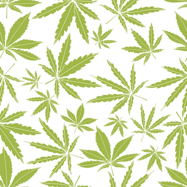 Seamless Pattern Green Cannabis Leaves Marijuana Leaves White Background — Stock Vector