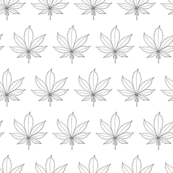 大麻の葉のシームレスなパターン 手描きのマリファナの葉ベクトルシームレスな背景 白黒ベクトルイラスト — ストックベクタ