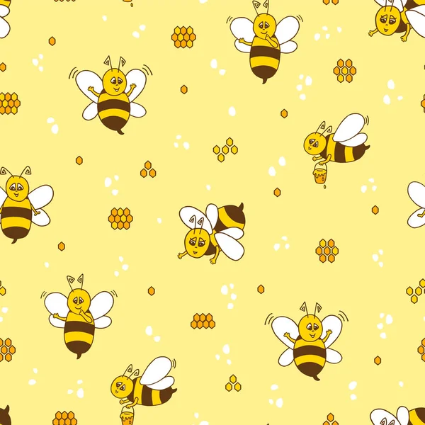 Modèle Sans Couture Avec Des Abeilles Volantes Dessin Animé Abeilles — Image vectorielle