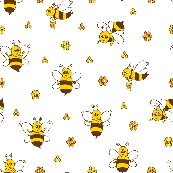 Patrón Sin Costuras Con Las Abejas Voladoras Dibujos Animados Abejas — Vector de stock