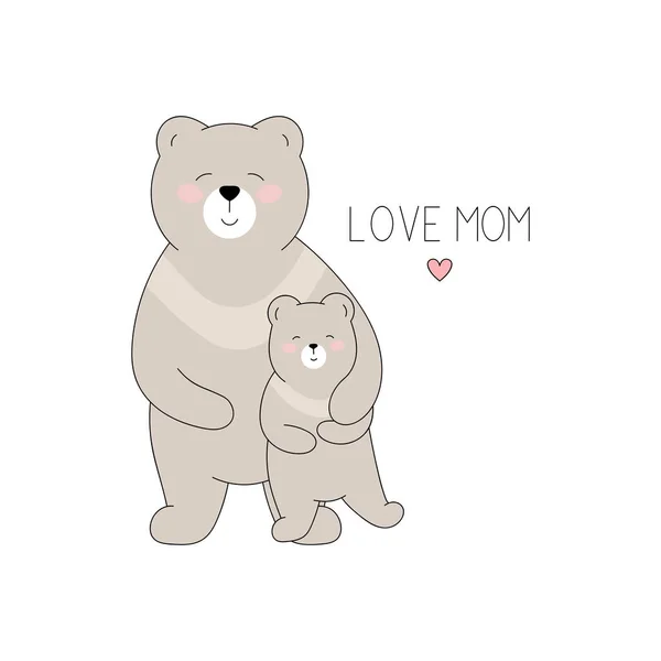 Mãe Urso Desenhado Filhote Urso Fundo Branco Para Dia Mãe — Vetor de Stock