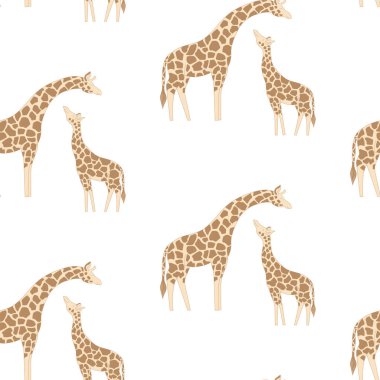 Beyaz arka planda sevimli zürafası olan kusursuz desen..